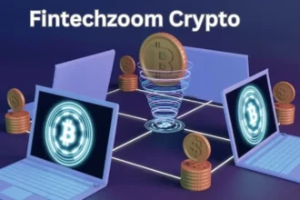 a computer screen with a coin and a lit up coin fintechzoom crypto