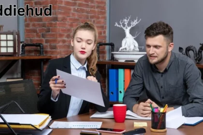 a person and person sitting at a table looking at a piece of paper baddiehud