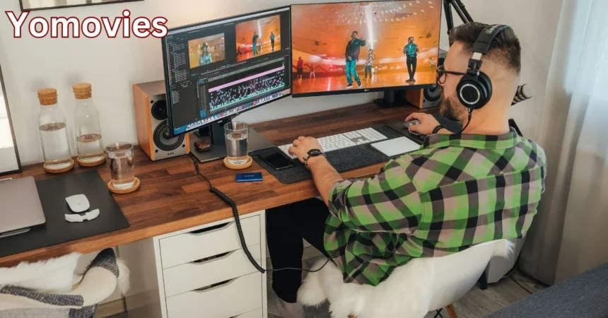 a person sitting at a desk with two monitors yomovies